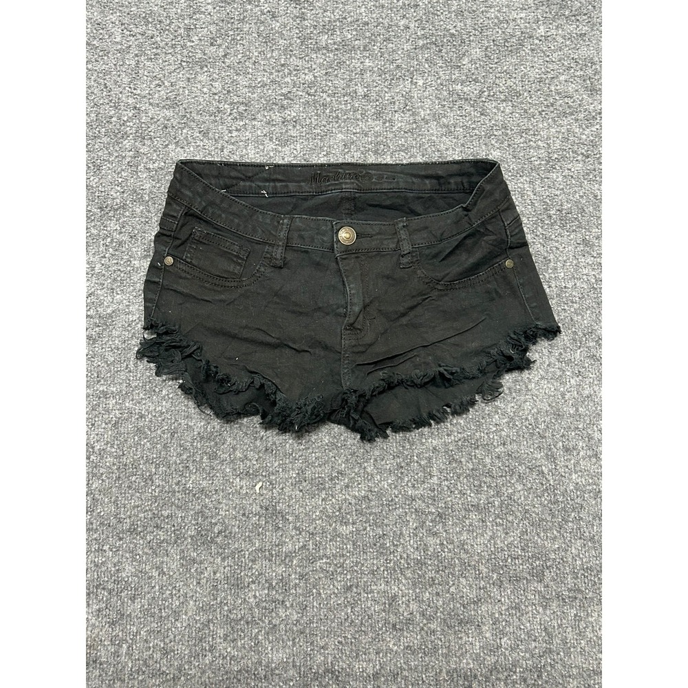 Machine Shorts Womens Size 30 Black Denim Frayed Raw Hem Low Rise Edgy Summer